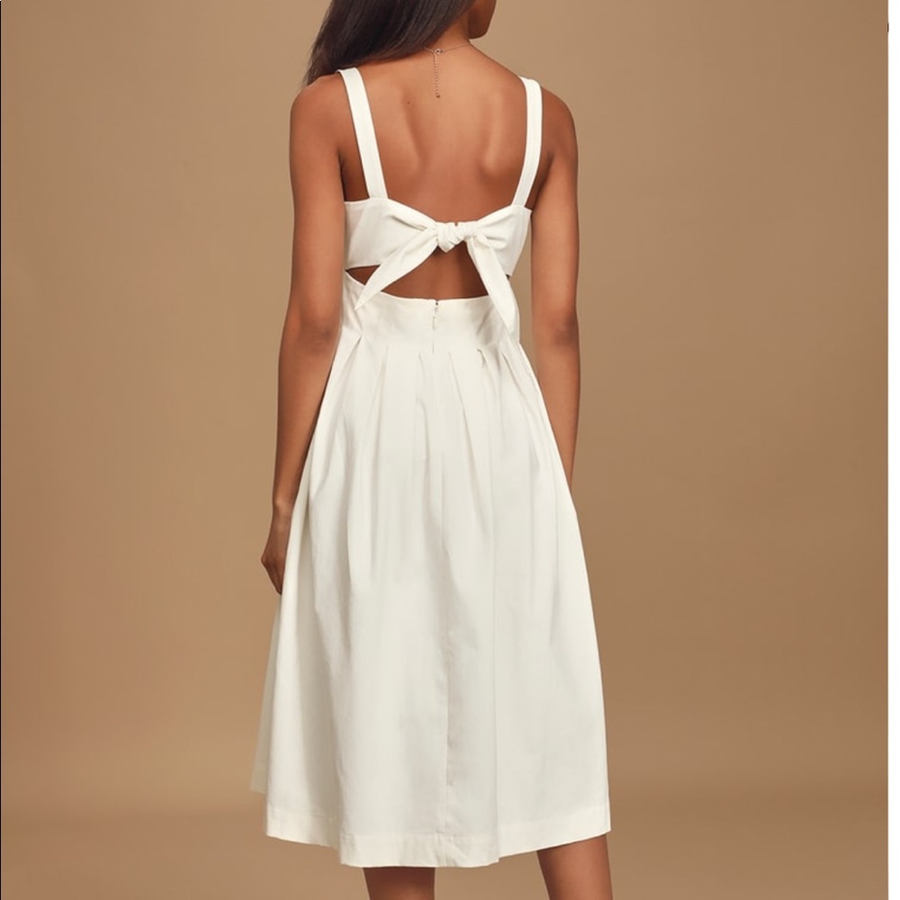 Loved you all along white tie back cutout midi